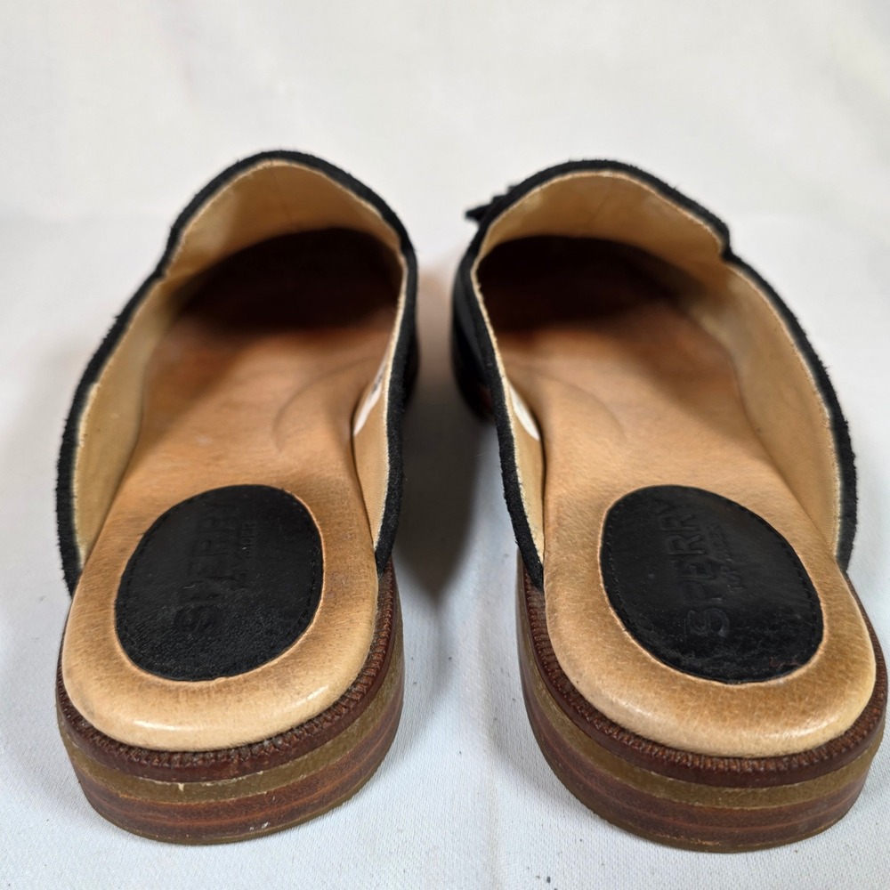 Sperry Seaport Levy Womens 7 Black Nubuck Tassel Mule Loafers Preppy Academia - Picture 3 of 6